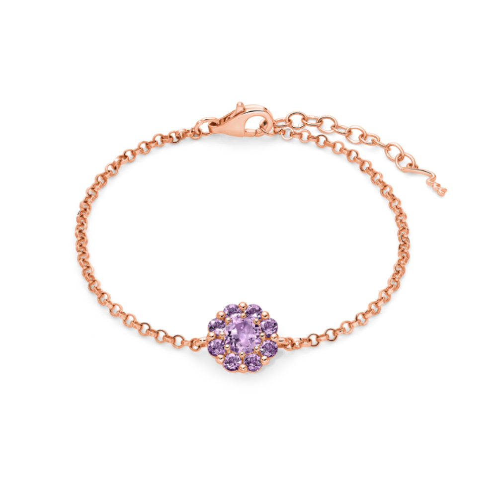 Bracciale Donna Miluna Gemma Del Cielo Argento Rosè 925 Ametista Fiore BRD994